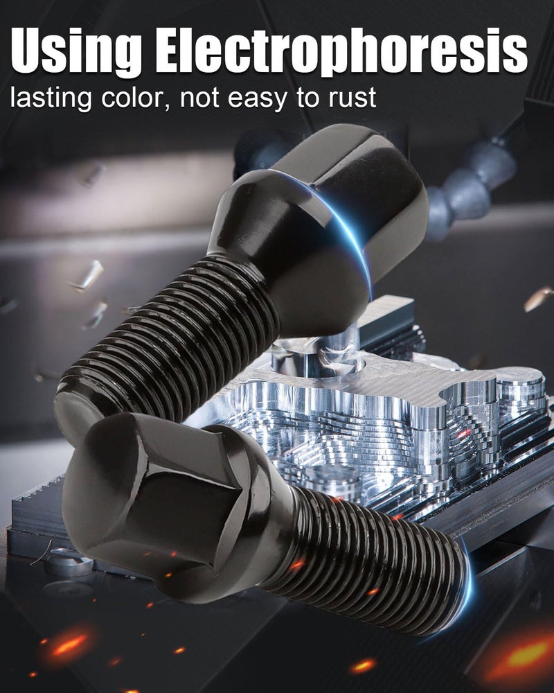 GAsupply 14x1.5 28mm Shank Lug Bolts, 20pcs Black Conical Seat 56mm Tall Lug Studs for Wheel Spacers, 17mm Hex - Image 5